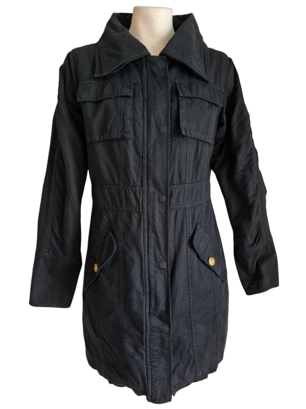 Steve Madden Vintage Military Gold Button Utility Mid Thigh Trenchcoat S